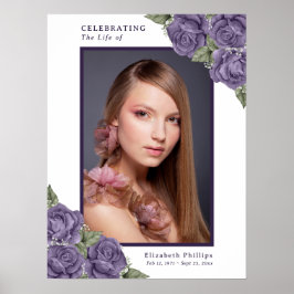 Póster Purple Floral Memorial Funeral Photo Sign