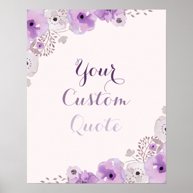 Póster Purple floral Personalizado de comillas personaliz (Frente)