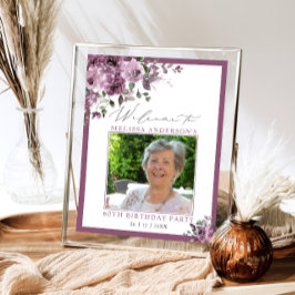 Póster Purple Floral Photo 60th Birthday Welcome