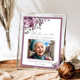 Póster Purple Floral Photo Any Age Birthday Welcome