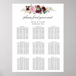 Póster purple floral wedding seating chart
