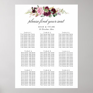 Póster purple floral wedding seating chart