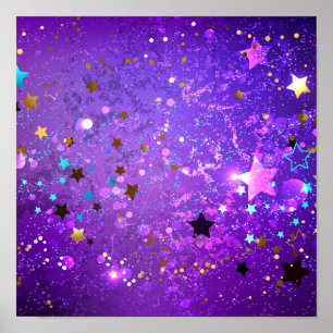 Póster Purple foil background with Stars