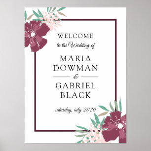 Póster Purple garden flowers. Botanical Sign Poster