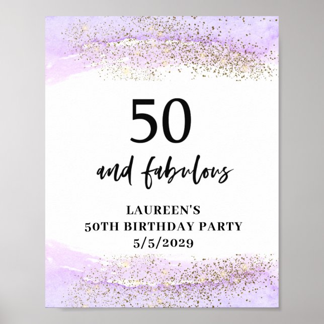 Póster Purple Glitter Purple 50th Birthday Party  (Frente)