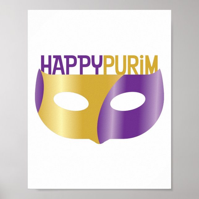 Póster Purple Gold Happy Purim y máscara (Frente)