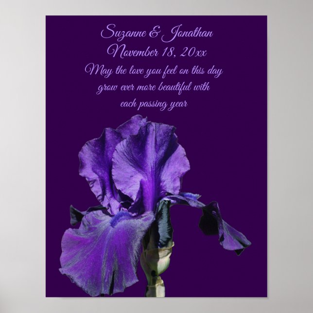 Póster Purple Iris Flower Personalized Wedding  (Frente)