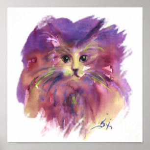 PÓSTER PURPLE KITTEN, KITTY CAT RETRATO