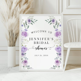 Póster Purple Lavender Floral Bridal Shower Welcome Sign