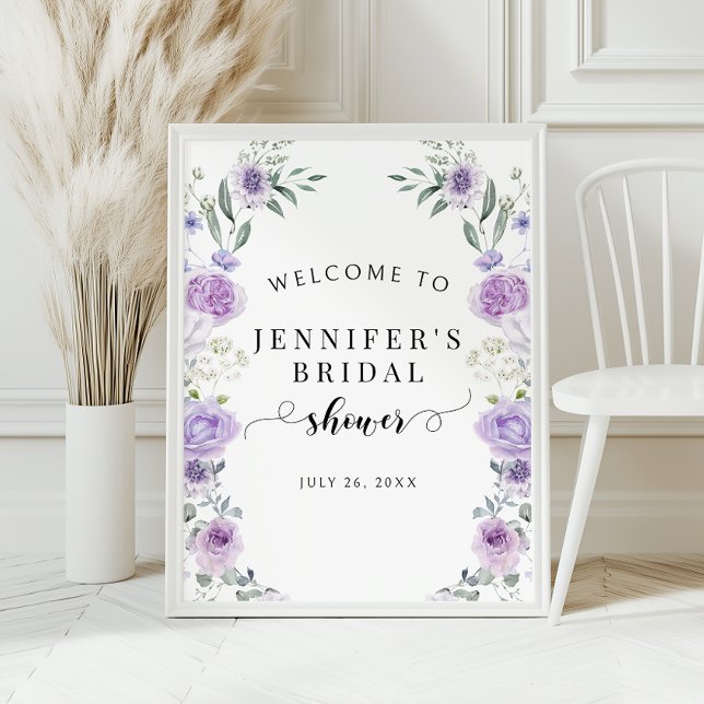Póster Purple Lavender Floral Bridal Shower Welcome Sign (Subido por el creador)