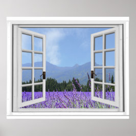 Póster Purple Lavender Meadow Garden View Fake Window