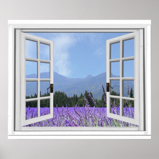 Póster Purple Lavender Meadow Garden View Fake Window (Frente)