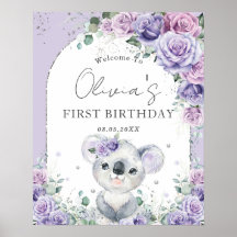 Purple Lilac Floral Cute Koala Arch 1er cumpleaños