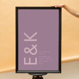 Póster Purple Lilac Monograma moderno Boda negrita