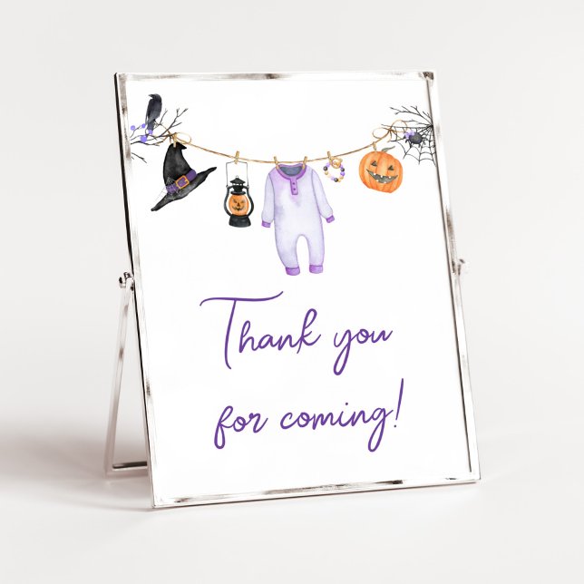 Póster Purple Little Boo Halloween Gracias por venir (Halloween Baby Clothes Baby Shower Thank you for Coming Sign)
