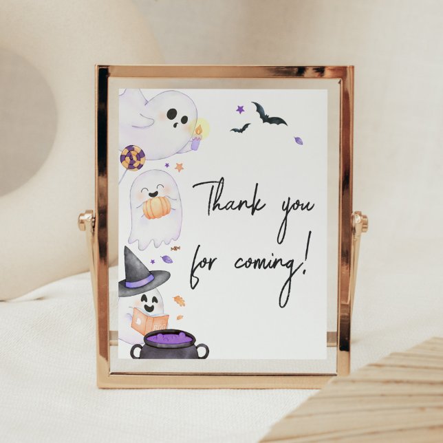 Póster Purple Little Boo Halloween Gracias por venir (Purple Little Boo Baby Shower Thank you for Coming Sign)