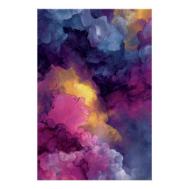 Póster Purple Magenta Gold Alcohol Ink Nebula Flow