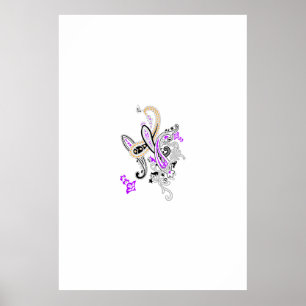 Póster Purple-Magenta, Naranja Reddish, Rótulo Pedestal d