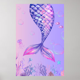 Póster Purple Mermaid Bedroom Wall Art Poster