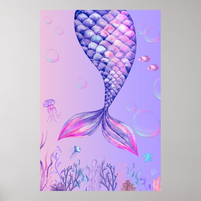 Póster Purple Mermaid Bedroom Wall Art Poster (Frente)