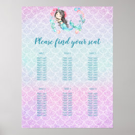 Póster Purple Mermaid Girl's Baby Shower Seating Chart