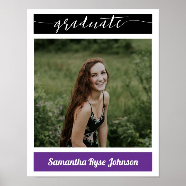 Póster Purple Modern Block Photo Graduation Poster (Frente)