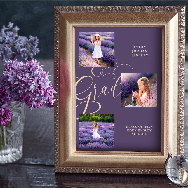 Póster Purple Modern Typography Grad  Three Photos (Subido por el creador)