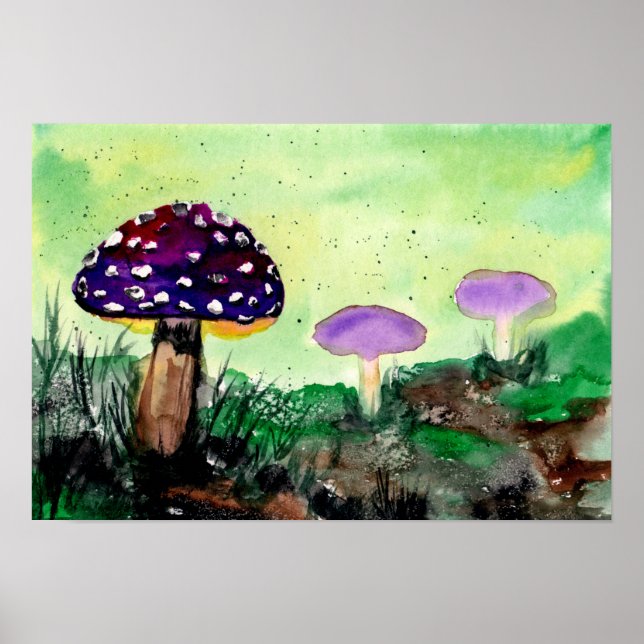 Póster Purple Mushrooms in the Forest (Frente)