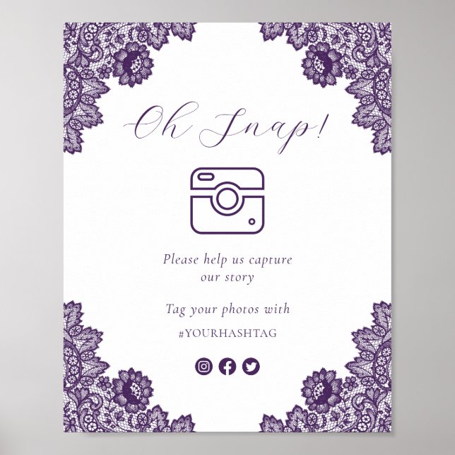 Póster Purple Oh Snap Social Media Wedding Sign (Frente)