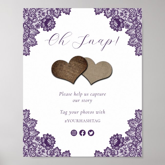 Póster Purple Oh Snap Social Media Wedding Sign (Frente)
