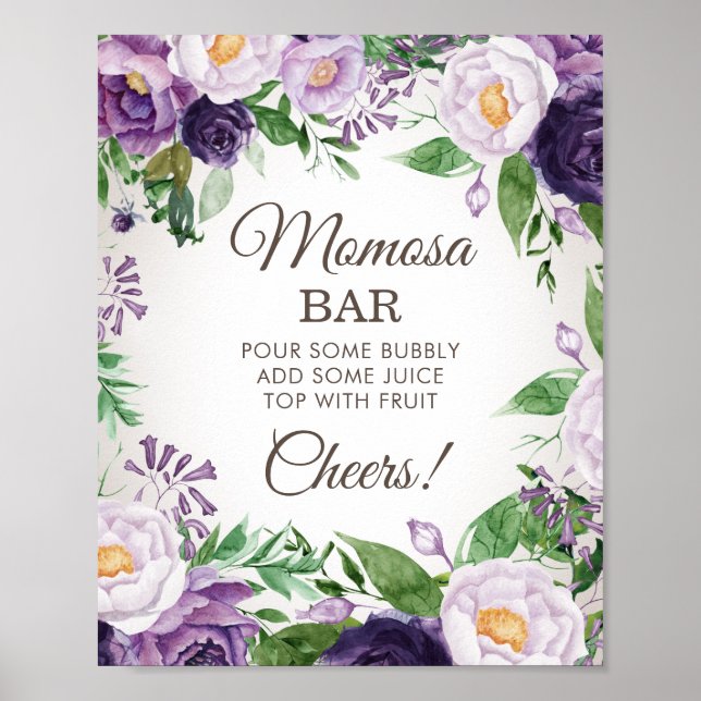 Póster Purple Peonies Floral Baby Shower Momosa Bar (Frente)
