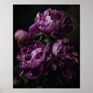 Póster Purple Peony Flowers Art Print Poster