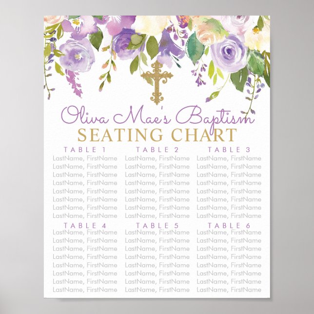 Póster Purple Peony Girls Baptism Seating Chart (Frente)