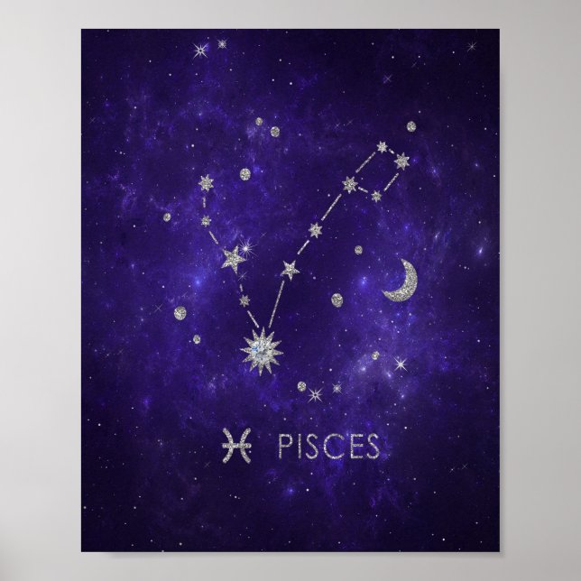Póster Purple Pisces Zodiac | Horoscopio Astrológico Cósm (Frente)