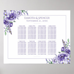 Póster Purple Rose   Elegant Boho Floral 10 Seat Chart