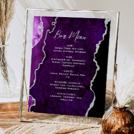 Póster Purple Silver Agate Script Wedding Bar Menu 