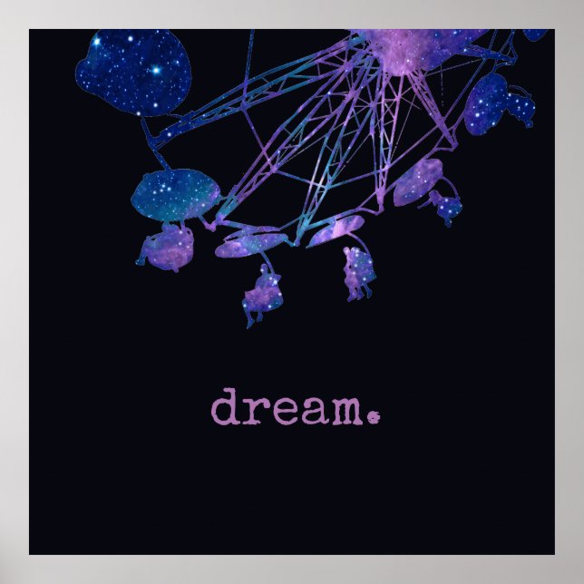 Póster Purple Stars Space Fair Ride con cita Dream (Frente)