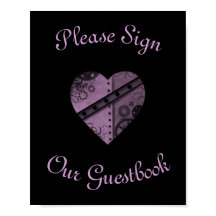 Purple steampunk heart wedding guestbook sign