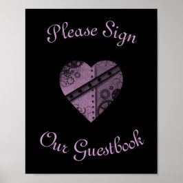Póster Purple steampunk heart wedding guestbook sign
