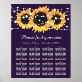 Póster Purple Sunflower Floral Wedding Seating Chart 8
