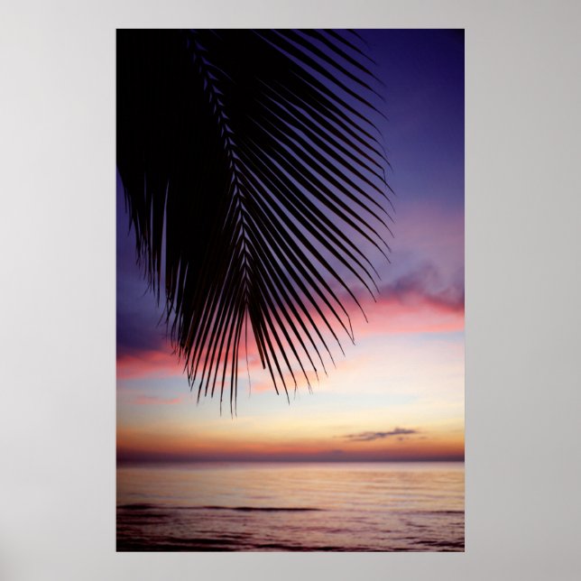 Póster Purple Sunset Beach Tropical Palm Tree Silhouette (Frente)