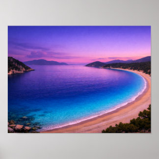 Póster Purple Sunset Ocean Bay Poster - Vibrant Turquoise