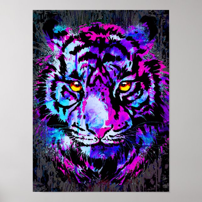 Póster Purple Tiger Head Portrait  - Tiger Poster Print (Frente)