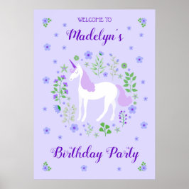 Póster Purple Unicorn Faux Purple Purpurina Cumpleaños