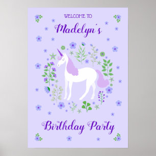 Póster Purple Unicorn Faux Purple Purpurina Cumpleaños