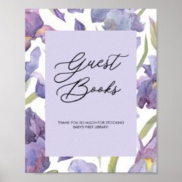 Póster Purple Watercolor Iris Floral Guest Book