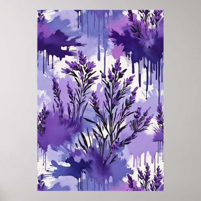 Póster Purple Watercolor with Florals (Frente)