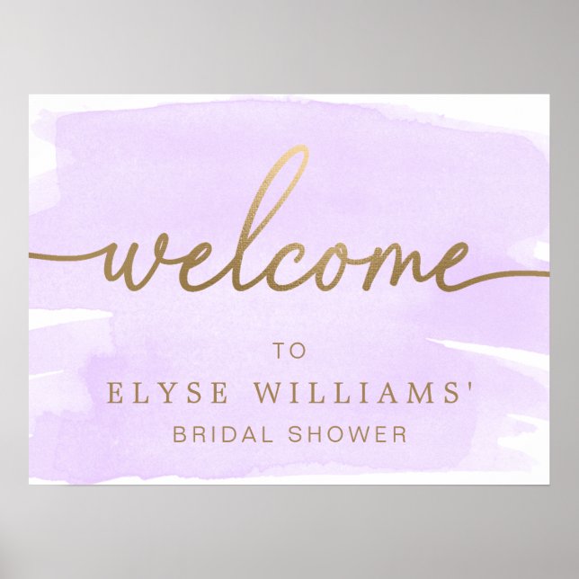 Póster Purple Watercolour Bridal Shower Welcome Sign (Frente)