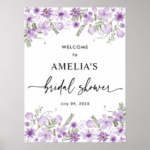 Póster Purple Wildflowers Bridal Shower Poster de bienven