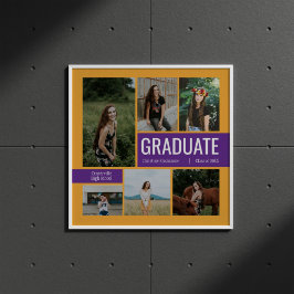 Póster Purple & Yellow 6 Photo Graduation Poster